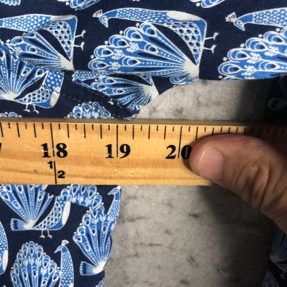 J Mclaughlin Top Womens Medium Blue Peacocks Print All Over Classic Cotton - Picture 4 of 15